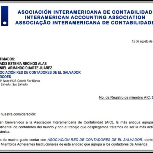 Incorporación de REDCOES a la Asociación Interamericana de Contabilidad (AIC)