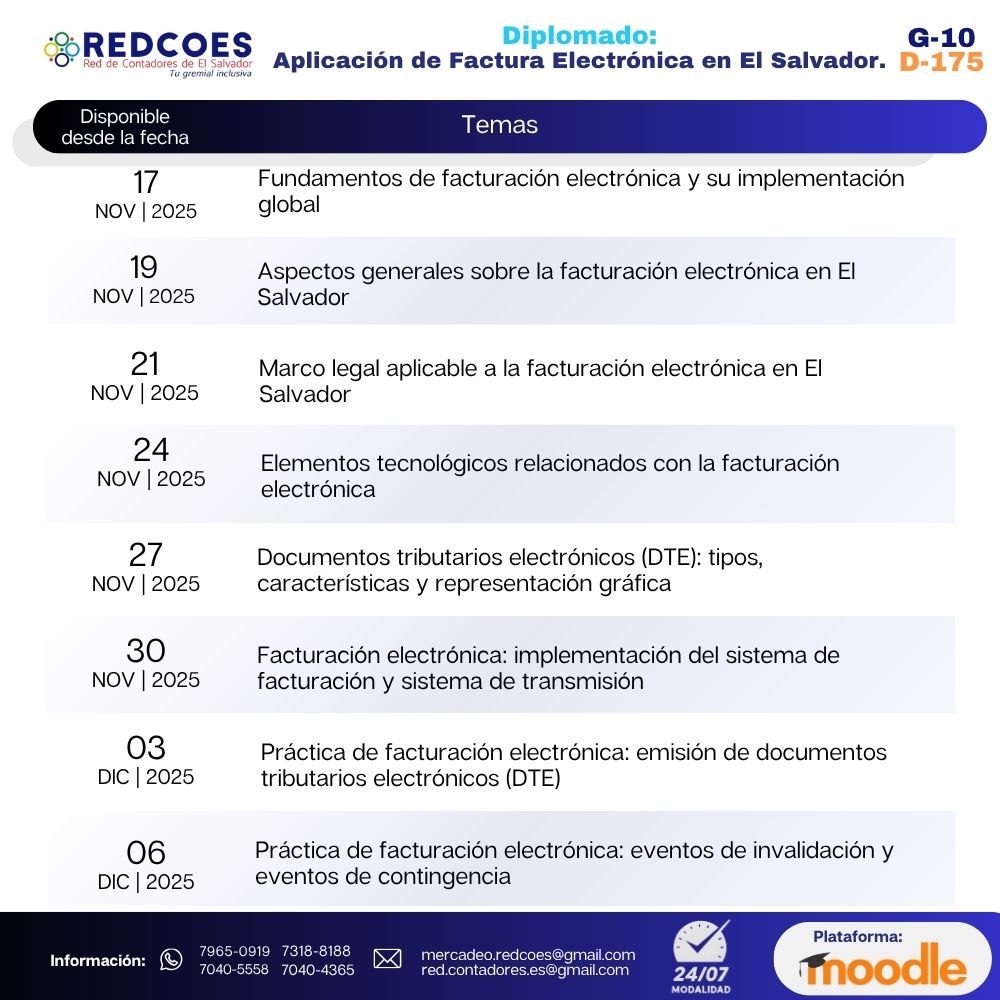290-2025 I Diplomado de Aplicación de Factura Electrónica en El Salvador 24/7 G-10 - Imagen 2