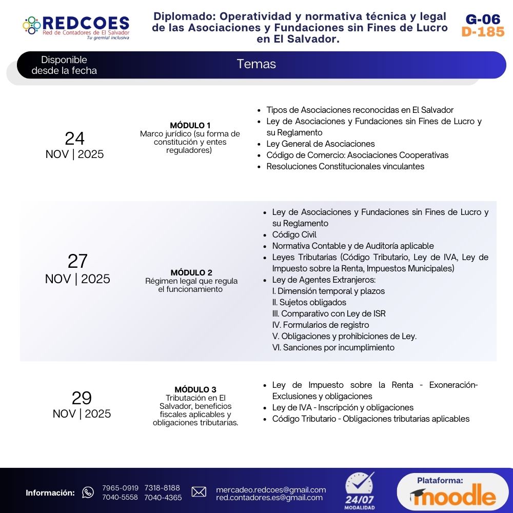 299-2025 I Diplomado Operatividad y normativa técnica y legal de las Asociaciones y Fundaciones sin Fines de Lucro en El Salvador. G-6 - Imagen 2
