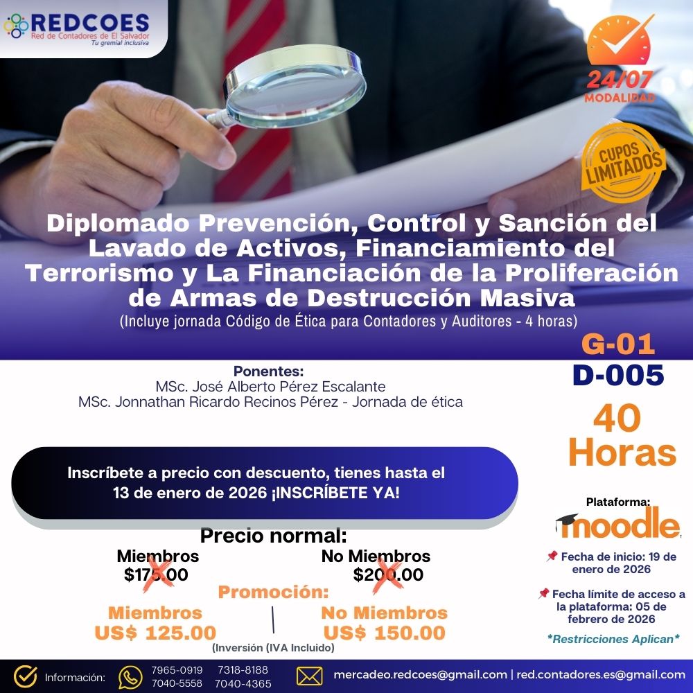006-2026 I Diplomado Prevenciòn, control y Sanciòn del Lavado de Activos, Financiamiento del Terrorismo y la Financiacion de la Proliferaciòn de Armas de Destrucciòn Masiva 01-2026