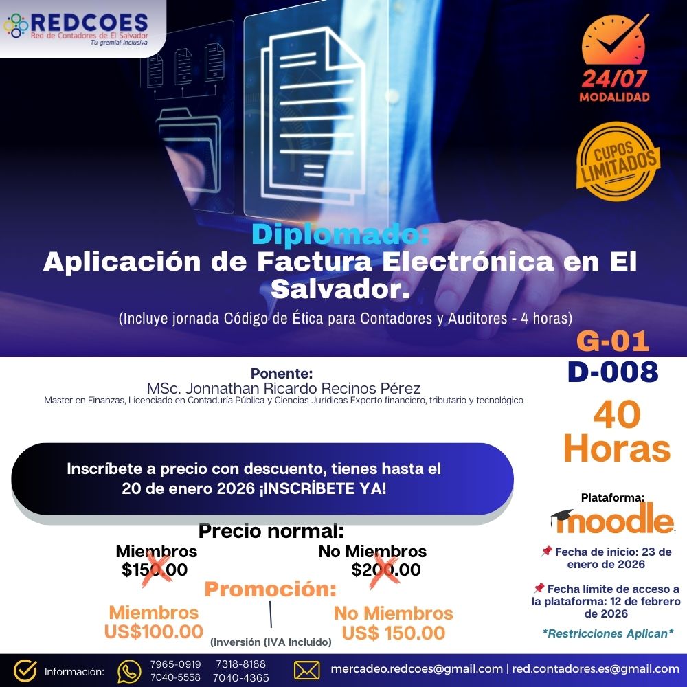 009-2026 I Diplomado de Aplicación de Factura Electrónica en El Salvador 24/7 G-1