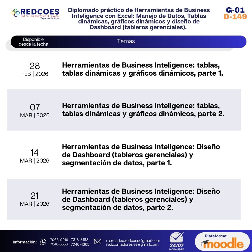 29-2026 I Diplomado práctico de Herramientas Business Intelligence con Excel: Manejo de datos. tablas dinàmicas, gràficos dinàmicos y diseño de Dashboard ( tableros gerenciales) - Imagen 2
