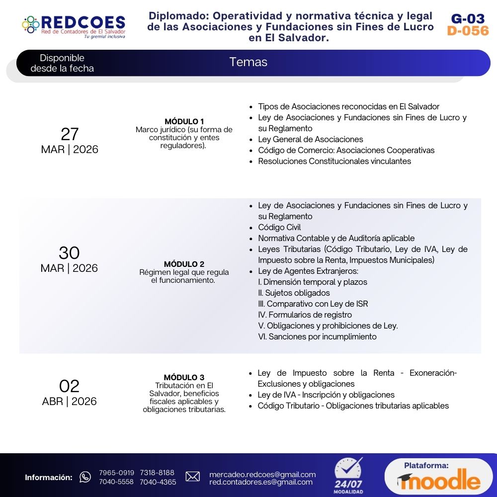 073-2026 I Diplomado Operatividad y normativa técnica y legal de las Asociaciones y Fundaciones sin Fines de Lucro en El Salvador. G-3 - Imagen 2