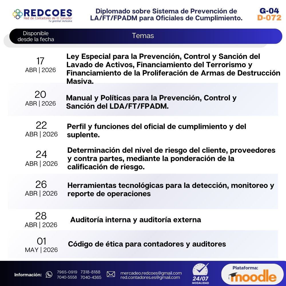091-2026 I Diplomado sobre Sistema de Prevención, Control y Sancion de LA/FT/FPADM para oficiales de cumplimiento G.4 - Imagen 2
