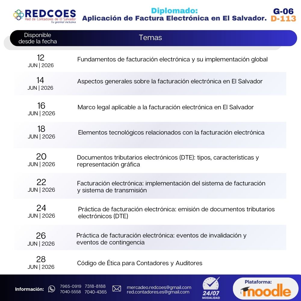 147-2026 I Diplomado de Aplicación de Factura Electrónica en El Salvador 24/7 G-6 - Imagen 2
