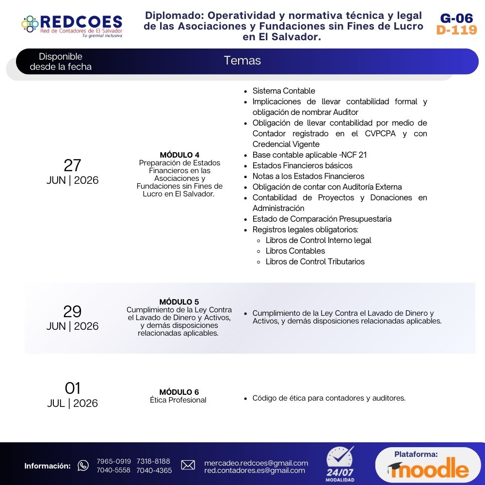 156-2026 I Diplomado Operatividad y normativa técnica y legal de las Asociaciones y Fundaciones sin Fines de Lucro en El Salvador. G-6 - Imagen 3