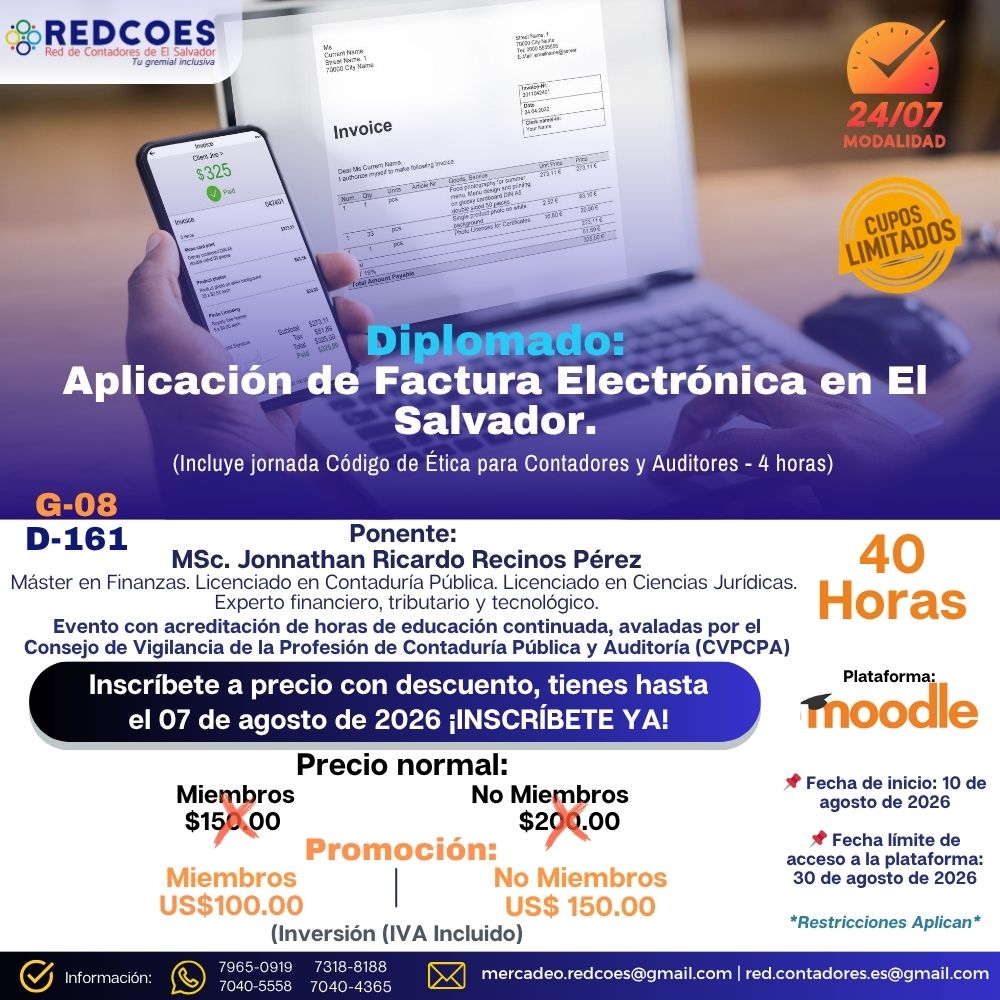 195-2026 | Diplomado de Aplicación de Factura Electrónica en El Salvador 24/7 | G-08