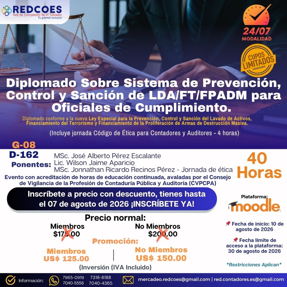 196-2026 | Diplomado sobre Sistema de Prevención, Control y Sancion de LA/FT/FPADM para oficiales de cumplimiento | G-08