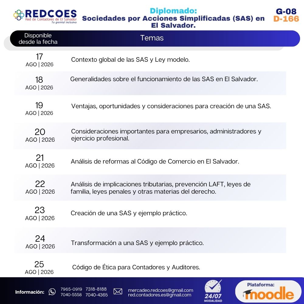 200-2026 | Diplomado Sociedades por Acciones Simplificadas (SAS) en El Salvador | G-08 - Imagen 2