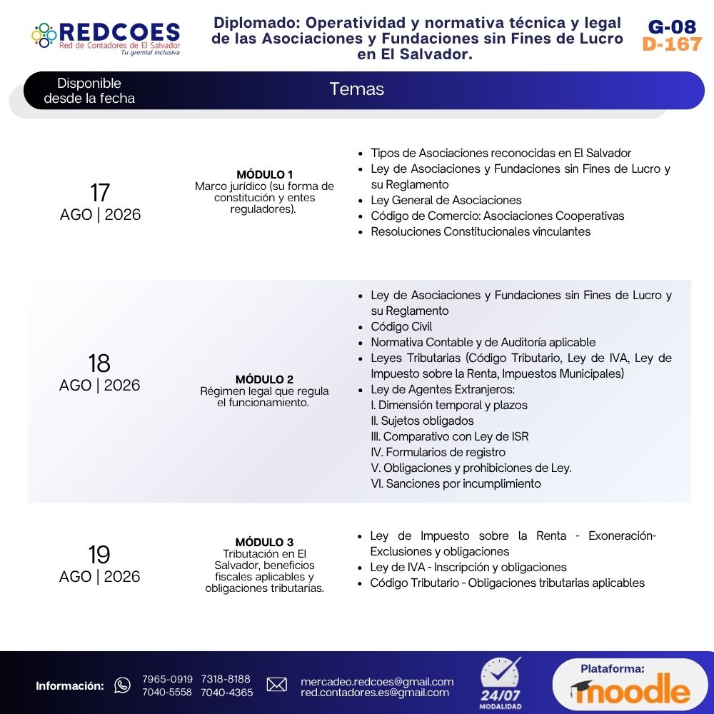 201-2026 | Diplomado Operatividad y normativa técnica y legal de las Asociaciones y Fundaciones sin Fines de Lucro en El Salvador | G-08 - Imagen 2