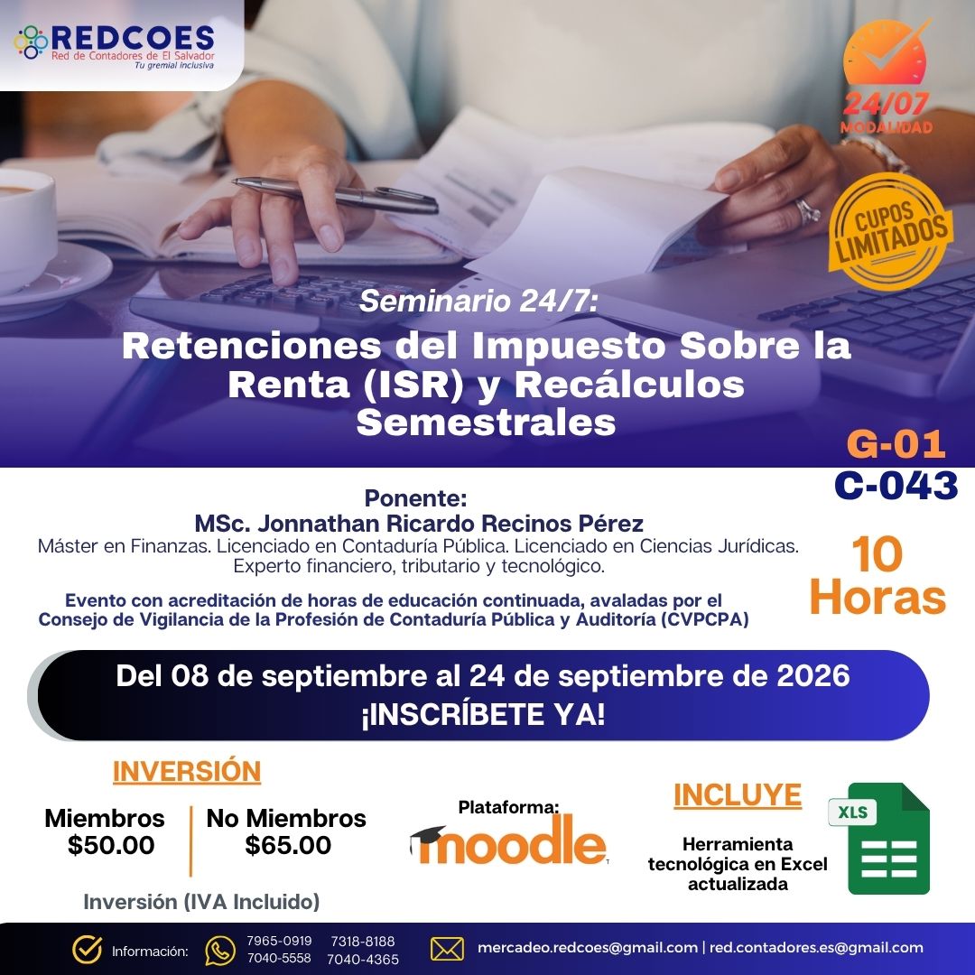 262-2026 | Seminario de Retenciones del Impuesto sobre la Renta (ISR) y Recálculos semestrales | G-01
