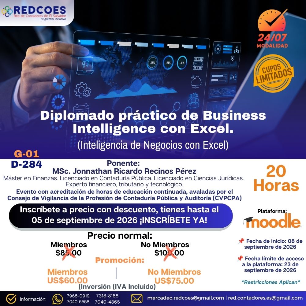 264-2026 | Diplomado Práctico de Business Intelligence con Excel (Inteligencia de Negocios con Excel) 24/7 | G-01