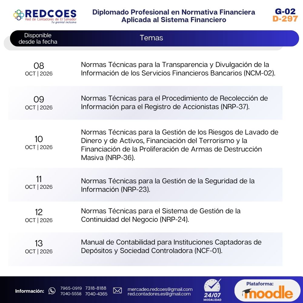 282-2026 | Diplomado Profesional en Normativa Financiera Aplicada al Sistema Financiero | G-02 - Imagen 3
