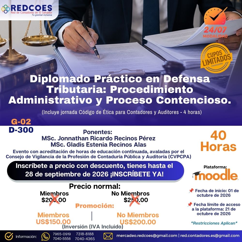 286-2026 | Diplomado Práctico en Defensa Tributaria: Procedimiento Administrativo y Proceso Contencioso. | G-02