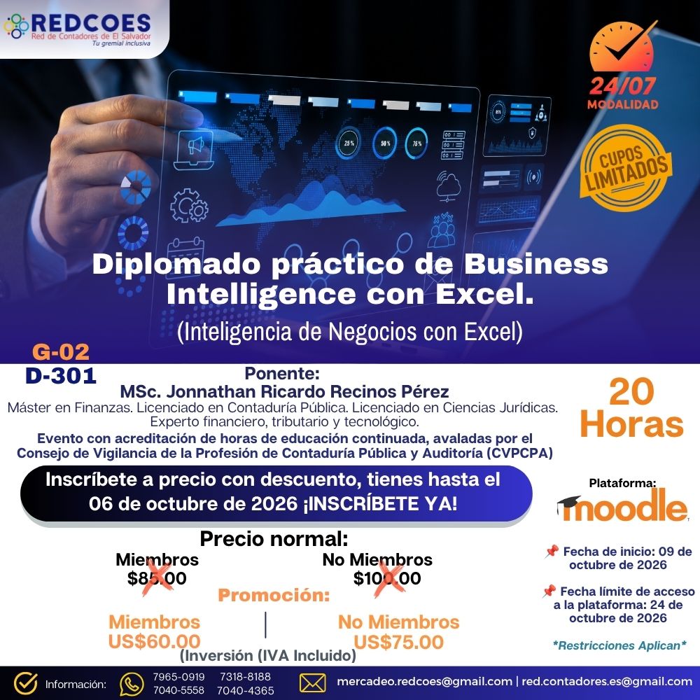 285-2026 | Diplomado Práctico de Business Intelligence con Excel (Inteligencia de Negocios con Excel) 24/7 | G-02