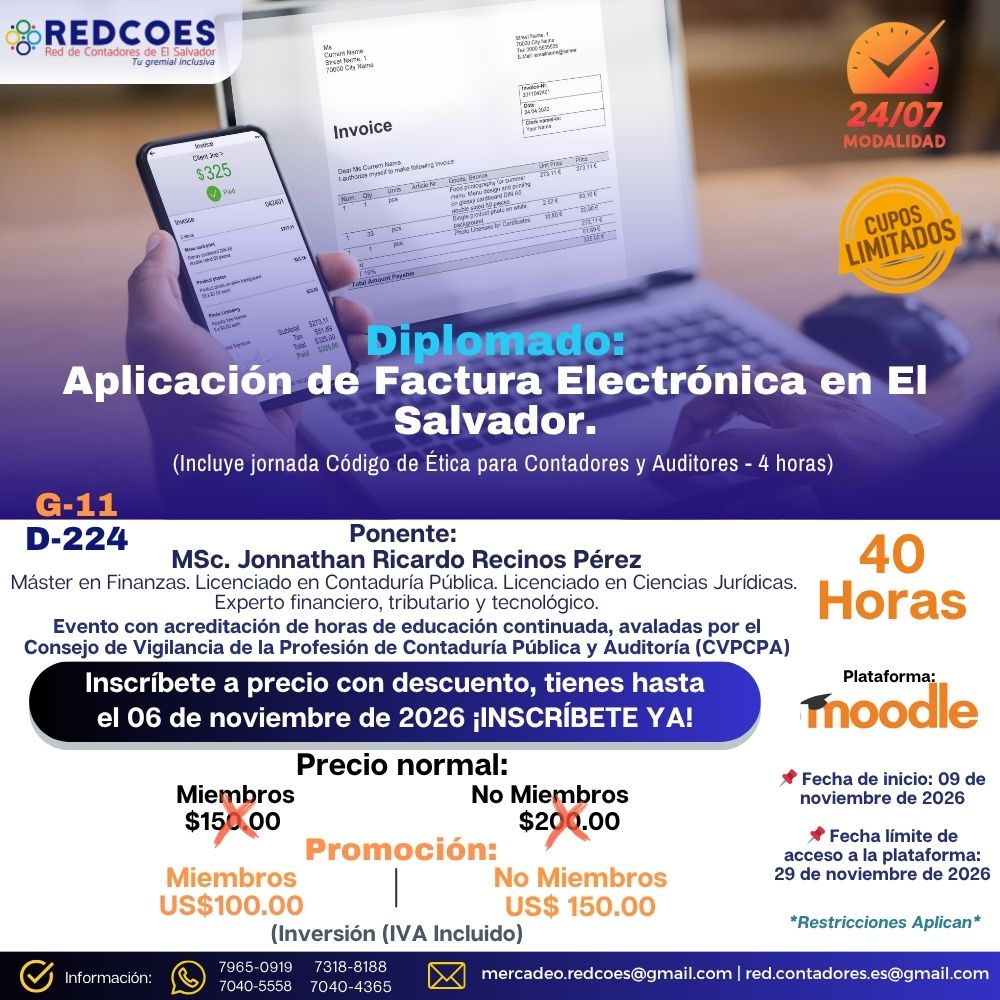 301-2026 | Diplomado de Aplicación de Factura Electrónica en El Salvador 24/7 | G-11