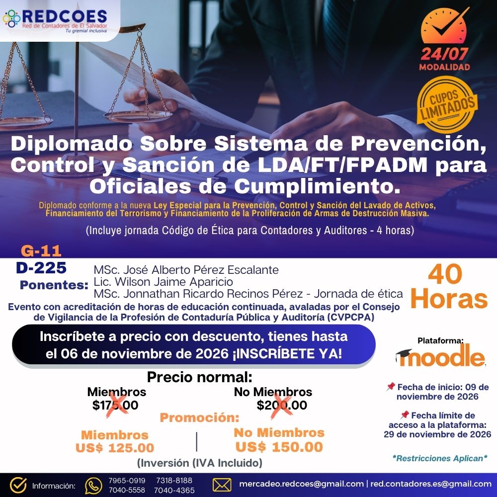 315-2026 | Diplomado sobre Sistema de Prevención, Control y Sancion de LA/FT/FPADM para oficiales de cumplimiento | G-11