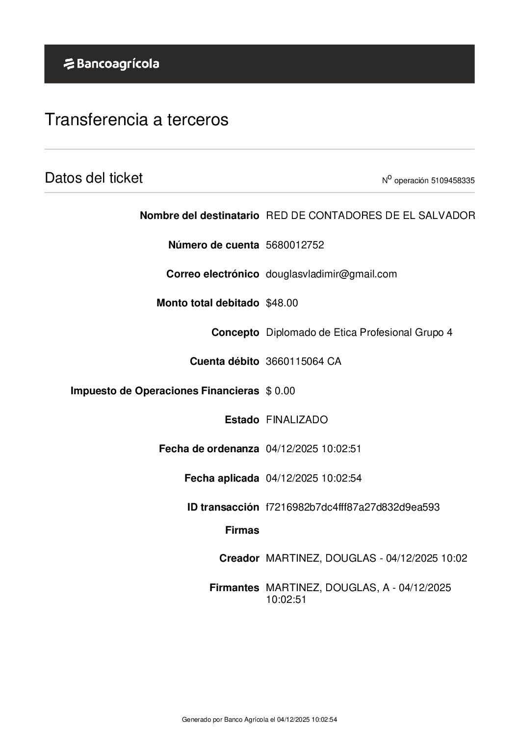 Comprobante de Pago Diplomado de Ética Profesional Grupo 4 – RED COES