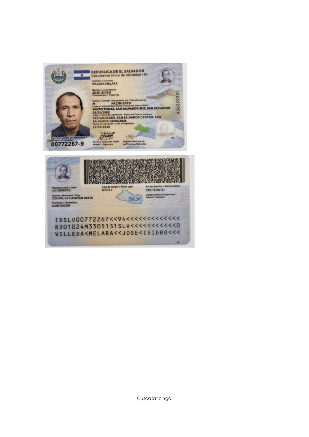 DUI JOSE VILLEDA C 02628