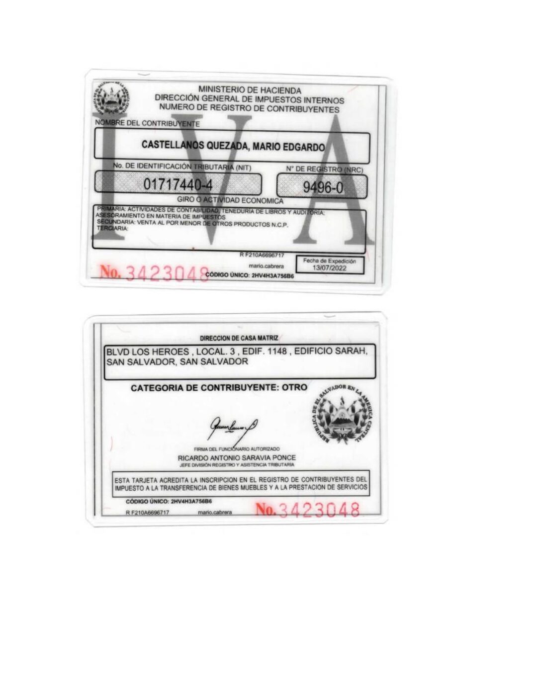 Mario Edgardo Castellanos Quezada NRC