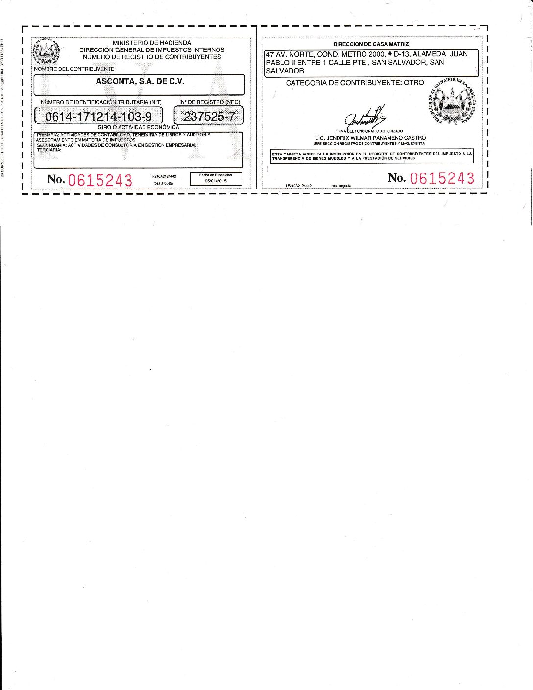 TARJETA DE IVA_ASCONTA, S.A. DE C.V.