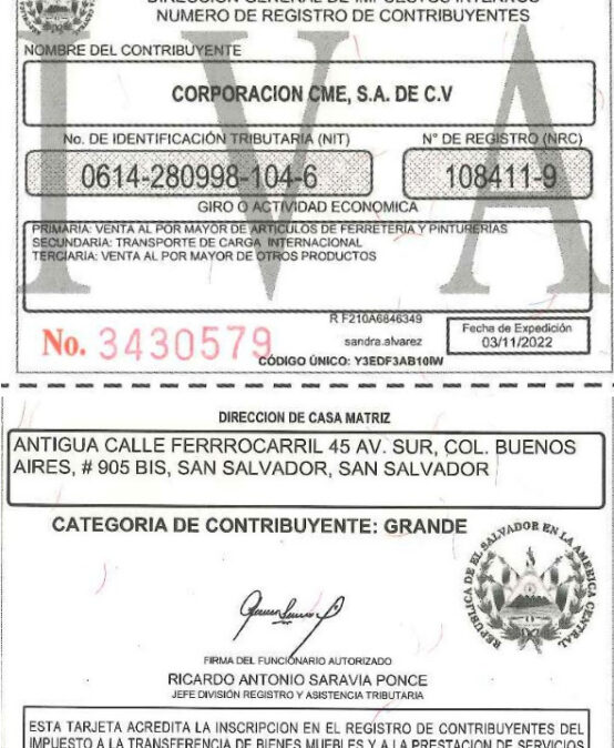 Tarjeta de IVA CME 2022