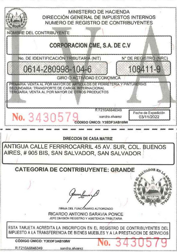 Tarjeta de IVA CME 2022