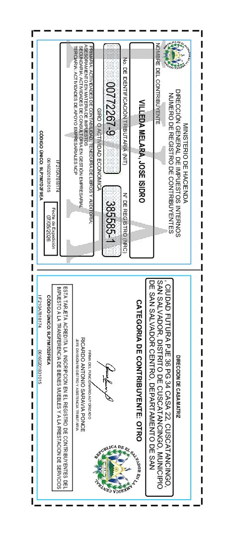 Tarjeta de IVA Jose Villeda
